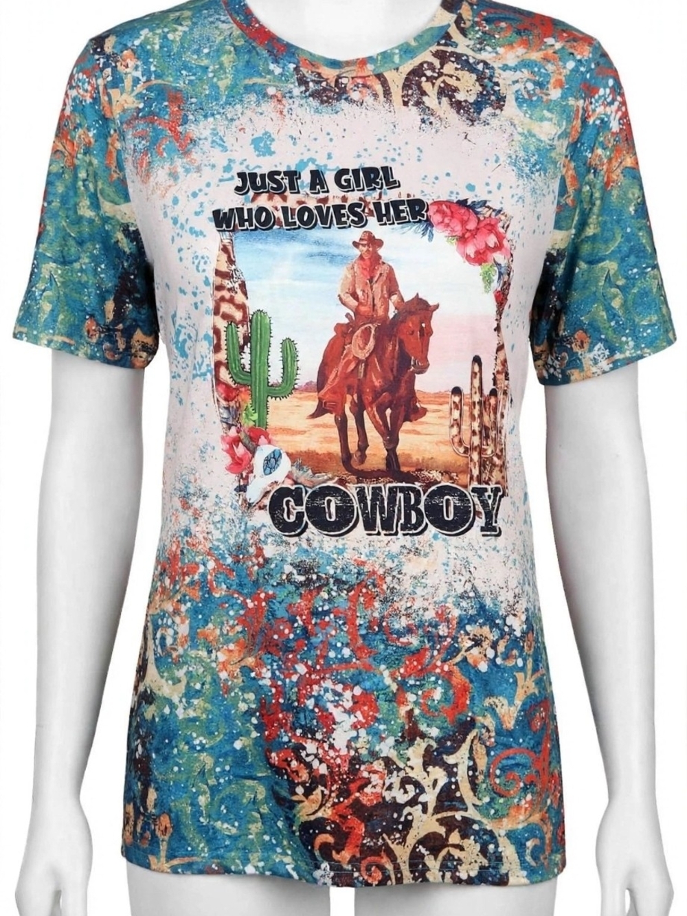 Western Cowgirl T-Shirt - Just A Girl Who Loves Her Cowboy - Turquoise XXL NWT